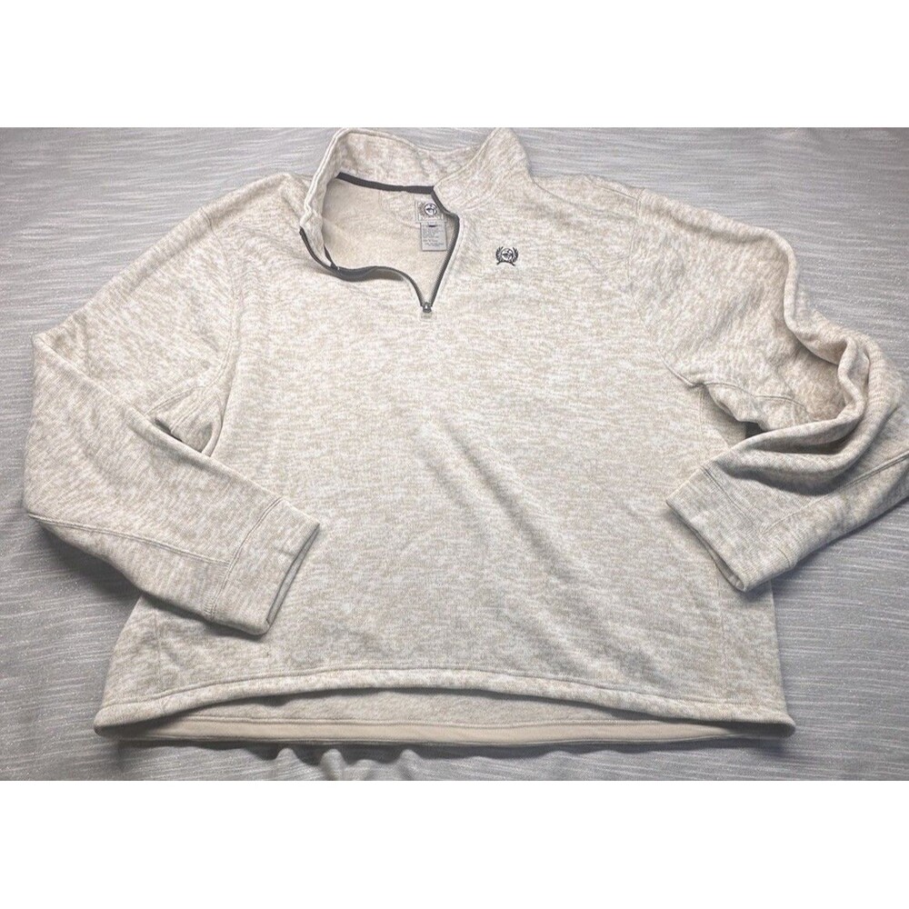 Cinch  Men Tan Beige Pullover 1/4 Zip Knit Fleece Western Cowboy Ranch 4XL